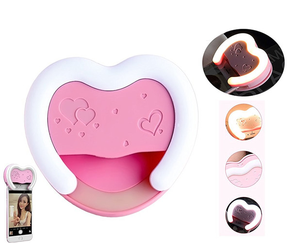 Heart Shaped LED Flash Smartphone Selfie Ring Light Charging Round Flashes 3500K-6500K for iPhone Samsung