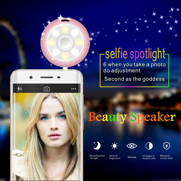 Universal 2 in 1 Mini selfie fill-in light speaker adjustable brightness LED Ring Flashes Light beauty Spotlight T3 Speaker for Smart phones