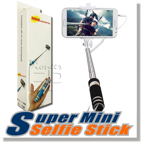 NEW Foldable Super Mini Wired Selfie Stick Handheld Extendable Monopod wired shutter Handle Compatible with cell phone