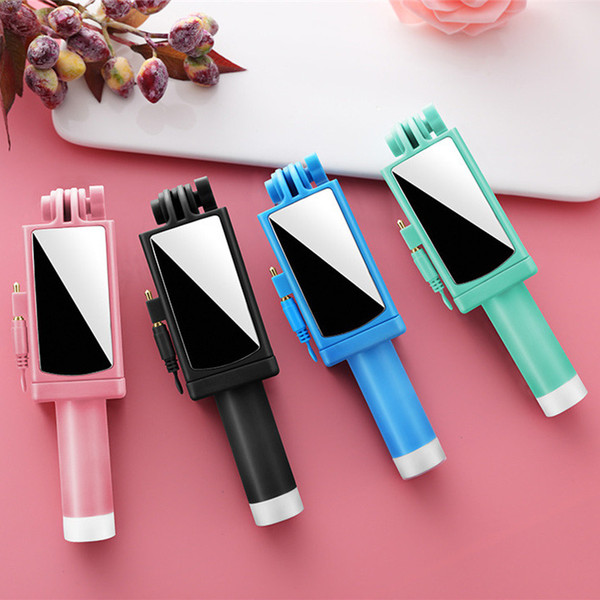 Mini Pinkycolor Selfie Stick Stainless Steel Extension Rod Rearview Mirror Folding Wire Control Android and Apple Phone Universal