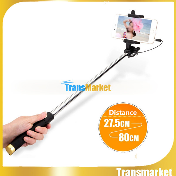 2016 New Audio cable Integrated Monopod wired Selfie Stick Extendable Handheld Built-in Shutter and Clip for IOS iPhone Android Smart phoneU