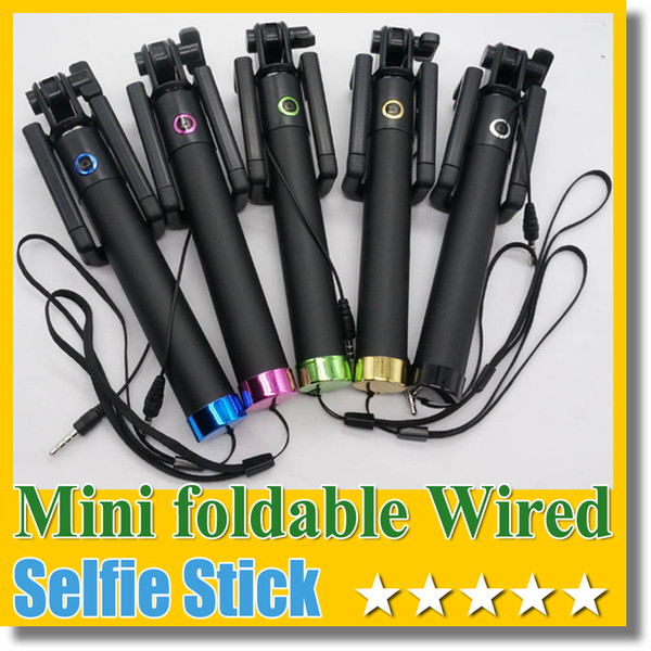 2015 New Portable Foldable Mini Wired Selfe Stick Audio Cable Take Pole Handheld Self-portrait Monopod No Bluetooth