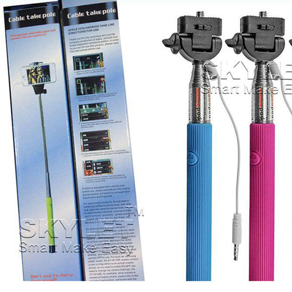 Monopod Extendable Self Timer Handheld With Cable Z07-5 plus With Groove Cable Take Pole Monopod selfie stick For Iphone 6 Samsung s5