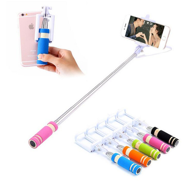 Mini S3 Selfie Stick Wired Groove Monopod Built-in Shutter Extendable Selfie Stick For iPhone Samsung Any Phones Camera with retail pacakge