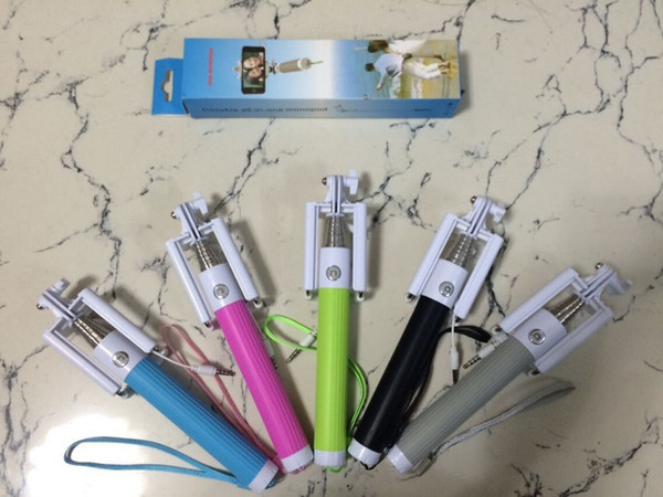 Newest Folding Selfie Stick Monopod With Audio Cable Wired Well Fashion Equipment For Taking Photoes Wired selfie monopod DHL Free