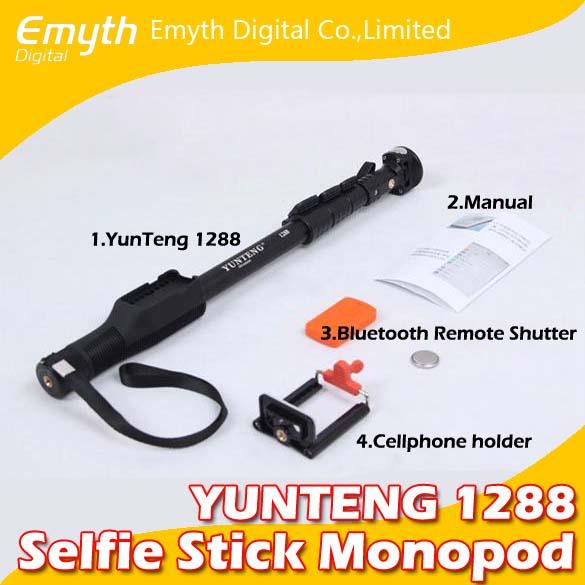 YUNTENG 1288 Aluminum alloy mobil phone Monopod Selfie Stick with Bluetooth Remote Shutter Cellphone holder for iPhone IOS and Andriod