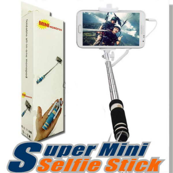 Foldable Super Mini Wired Selfie Stick Handheld Extendable Monopod -Built in Bluetooth Shutter Non-slip Handle Compatible with Phone