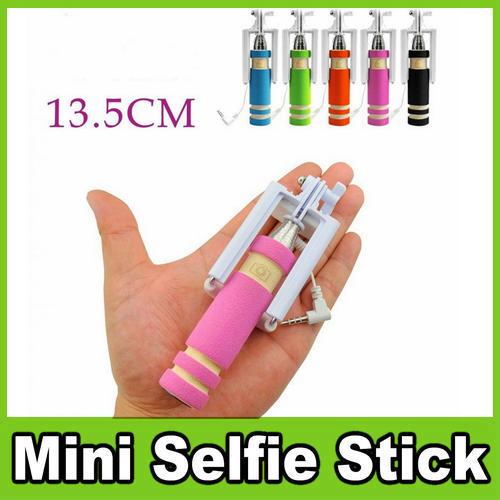 Foldable Super Mini Wired Selfie Stick Handheld Extendable Monopod -Built in Bluetooth Shutter Non-slip Handle Compatible with phone OM-CC8