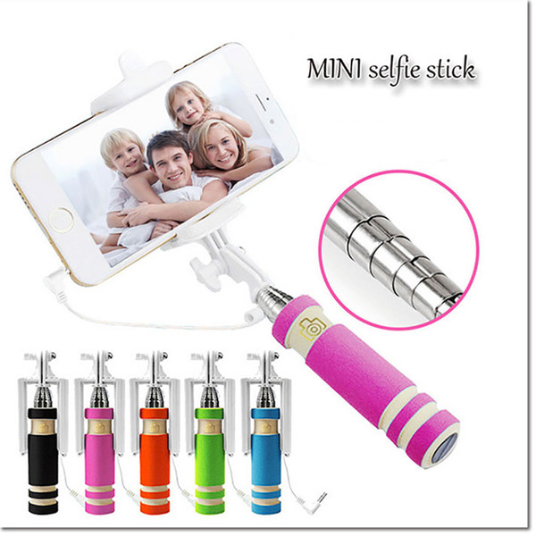 Mini portable Handheld Selfie Stick Phone Monopod Wired Remote Extendable holder Portable selfie stick timer for samsung S5 S6 S7 iphone