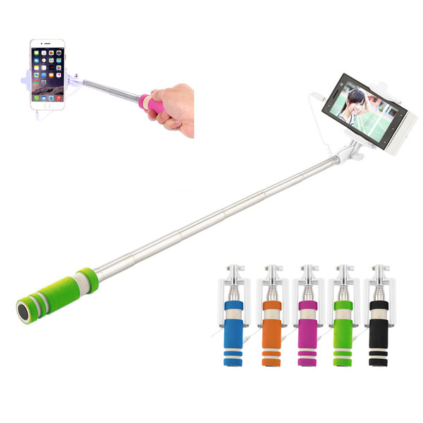 New Foldable Mini Wired Selfie Stick Handheld Extendable Monopod Non-slip Handle for iPhone Samsung Xiaomi With retail box