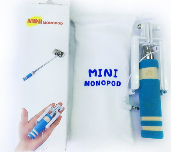 New mini monopod 13.5cm Pocket Folding Selfie stick wired monopods Mini Selfie Stick With Cable Wired Monopod with groove DHL FREE