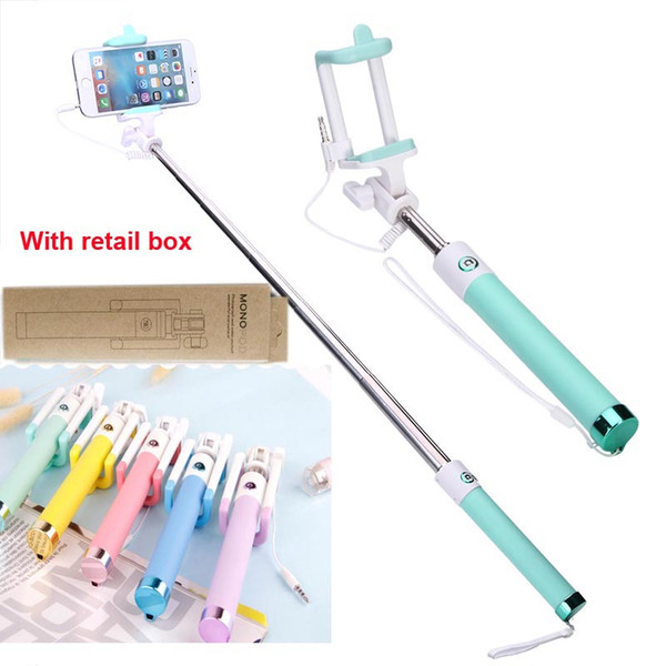 OEM can print logo 3.5mm Jack Cable Selfie Stick Connect RC Selfie Stretch Monopod Camera Shutter with Adjustable Phone Holder