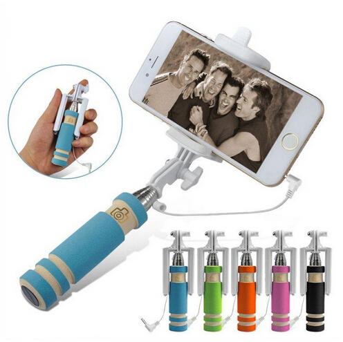 Mini Wired Selfie Monopod Handheld Portable Light Foam Monopod Fold Self-portrait Stick Holder with Cable for Sansung S6 Edge iphone 6 etc.