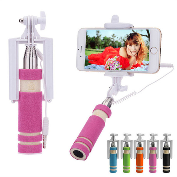 Mini Wired Selfie Stick Handheld Extendable Monopod Fordable For Iphone 6S Samsung Galaxy S7 Edge With Retail Package