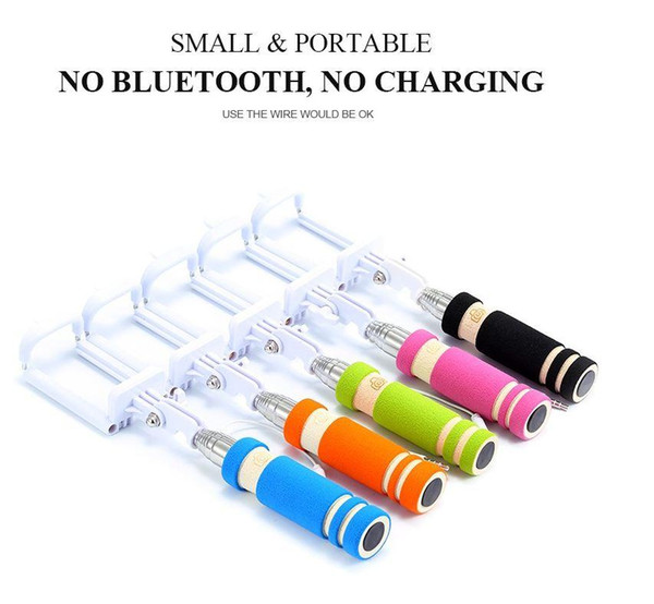 Portable Mini Selfie Stick Cell Phone Clip Holder All IN ONE Cable Take Pole Wired Control Monopod For iPhone Samsung