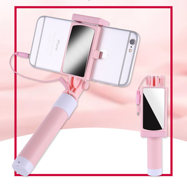 Universal Mini Extendable Wired Selfie Monopod Stick with Clip Mirror Tripod For iPhone X 8 7 Samsung S8 S9 Huawei XiaoMi Android Phone