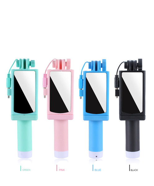 Mini Portable Selfie Stick Stainless Steel Mirror Foldable Wire Control Selfie Monopods iPhone Android phone Universal Selfie Monopods DHL