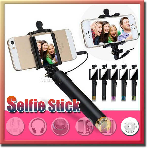 Luxury Universal Wired MINI Selfie Stick Monopod with Mirrior For Iphone Samsung Android IOS Camera Free shipping