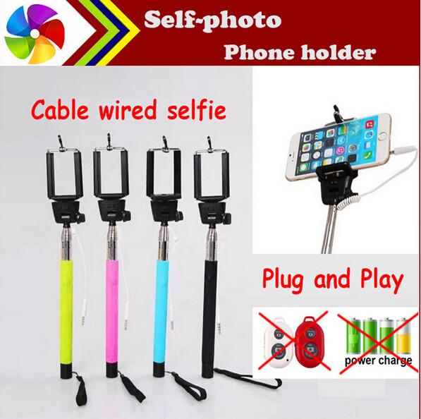 Audio cable wired Selfie Stick Extendable Handheld Remote Shutter Monopod for iPhone 6 IOS Android Galaxy note 3 4 S4 5 With Retail Box US05