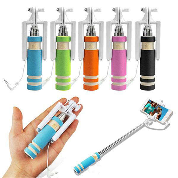 NEW Foldable Super Mini Wired Selfie Stick Handheld Extendable Monopod wired shutter Handle Compatible with cell phone