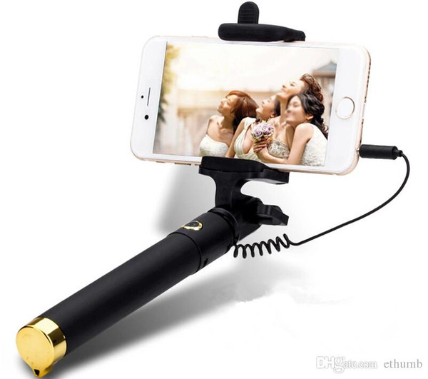 2016 Handheld Extendable Pocket Luxury Wired Selfie Sticks Built-in Shutter Smart Integrated Selfie Monopod For iPhone Samsung Sony HTC LG