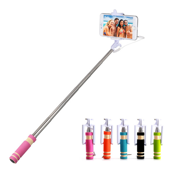 NEW Mini Foldable Self Stick Tripod Monopod Wired Selfie Stick Cable Extendable Built-in Shutter Stick For iPhone Smartphones MOQ;100PCS