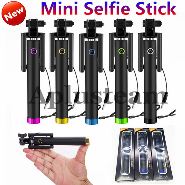 Mini Wired Selfie Stick Handheld Portable Extendable Monopod Selfie Stick Shutter Camera Remote for iPhone 6S 5S Samsung S6 S5 HTC M8 M9