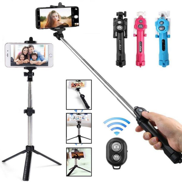 Universal bluetooth Selfie stick Tripods Clip phone holder Extendable monopods With bluetooth timer Remote Controller for iphone X SamSung