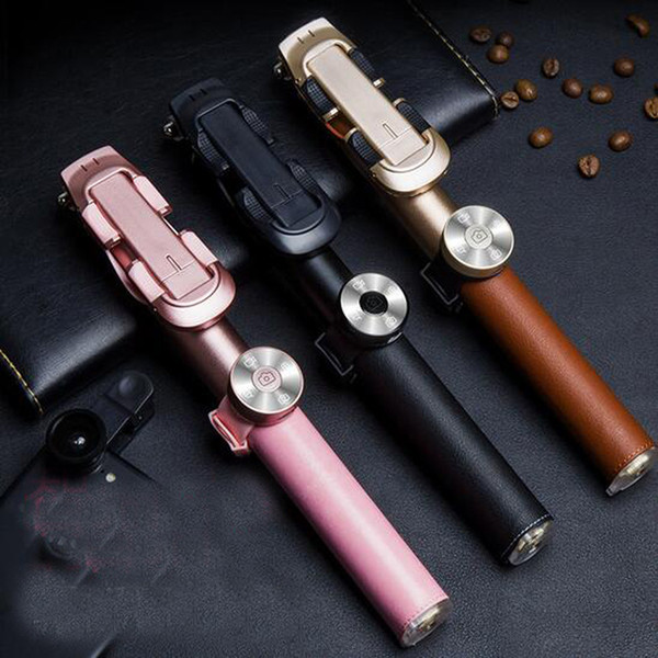 Top Quality Bluetooth Selfie Monopods Stick Wireless Leather Monopods Monopods+Tripod 85 CM Pink Black Gold For Smart Phone