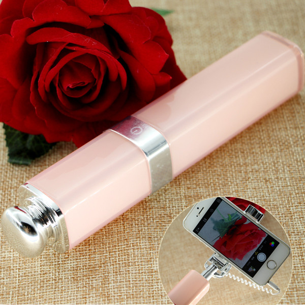 Original Lipstick Pattern Foldable Mini Selfie Photo Stick Creative Elegant Beauty Hidden Stick for Iphone 6 plus 6s 5s Samsung Huawei