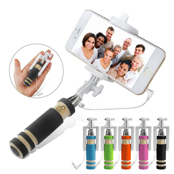 Super Mini Wired Selfie Stick Handheld Portable Light Foam Monopod Fold Self-portrait Stick Holder with Cable For Sansung iphone stickers