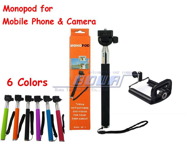 DHL 20sets (20pcs monopod +20pcs clip holder)Selfie Rotary Extendable Handheld Camera Tripod Mobile phone Monopod
