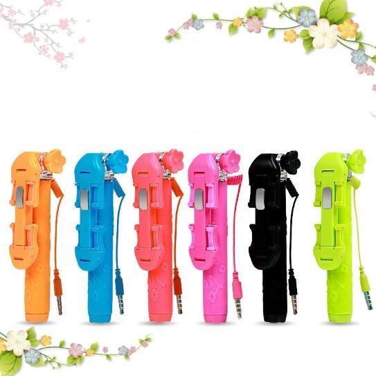 100pcs/Creative portable new rk-mini5 fold one line control self-shot pole ultra mini five generations of couples floral phone self-timer