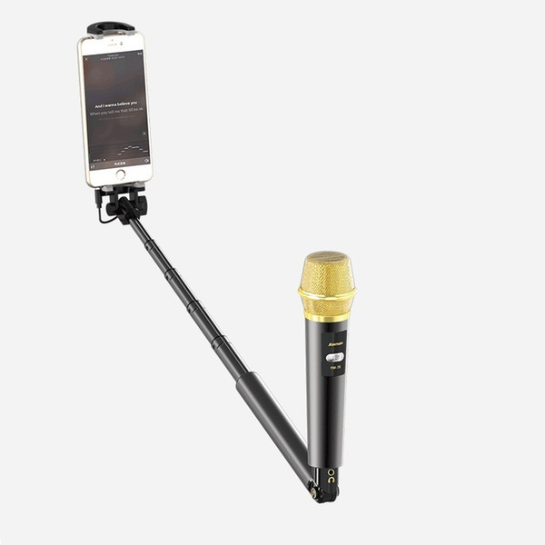 microphone selfie stick with mic voice for android phone iphone sing karaoke 57cm gold color wholesale price cheap good quality