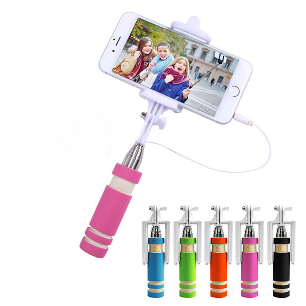 DHL Super Mini Wired Selfie Stick Handheld Portable Light Foam Monopods Fold Self-portrait Stick Holder with Cable for Sansung S7 Edge