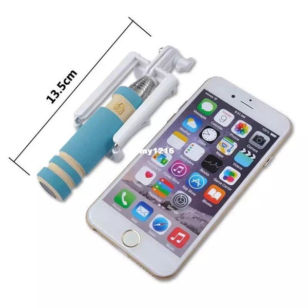 Top selling Pocket monopod Mini Extendable Handheld Selfie Stick Wired Remote Shutter for samsung galaxy S5 note3 iphone selfies selfiepod