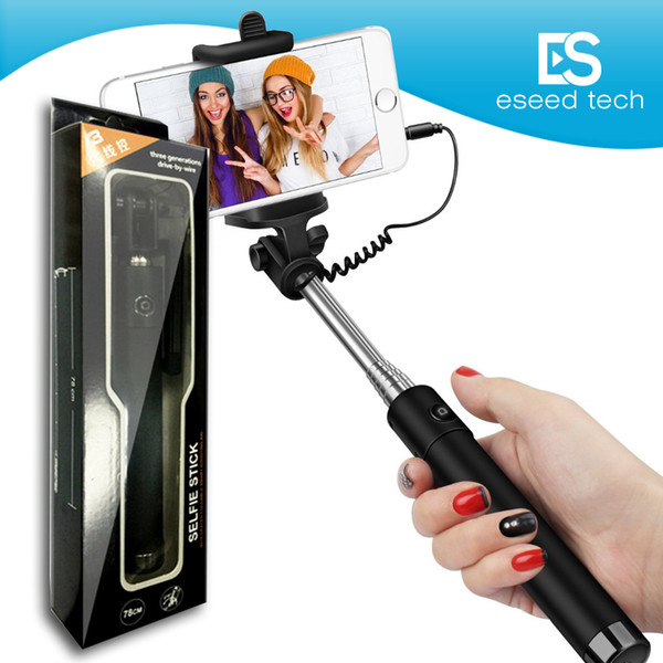 Mini Selfie Stick Selfy Handheld Extended WIRED Monopod Portrait Taker and Video Recorder UNIVERSAL FIT with IOS and Android Smartphones