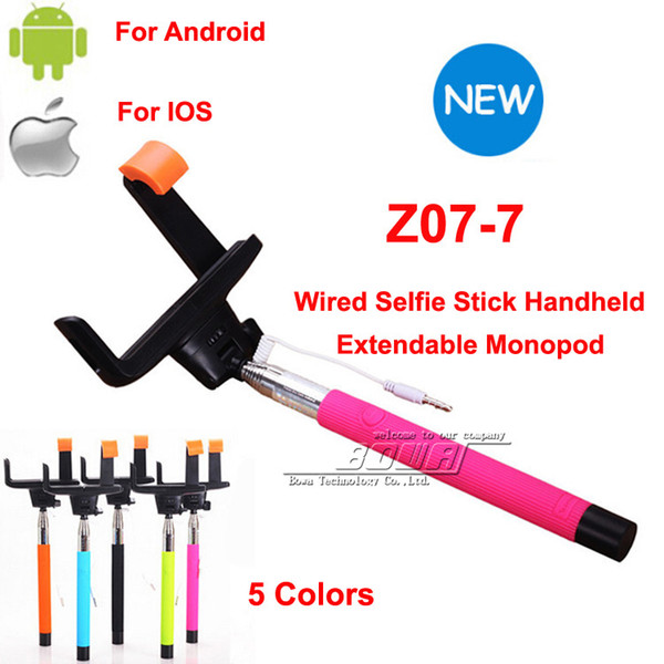 DHL Z07-7 Wired Selfie Stick Monopod Handheld Extendable With Buit-in Shutter For Iphone Samsung IOS Android Phone