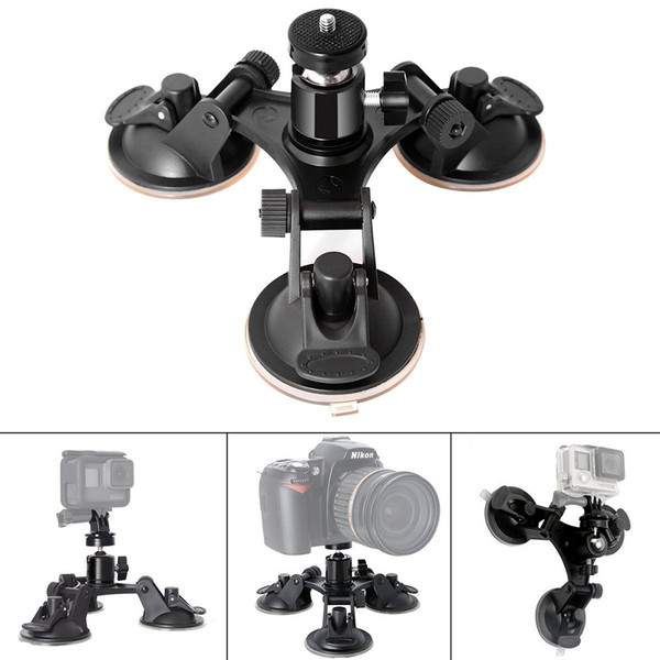 3 Leg Car Suction Cup Holder Triangle +Mini Tripod Head Adapter for Go Pro 6 5 4 3+ SJCAM Xiaomi Soocoo Cameras