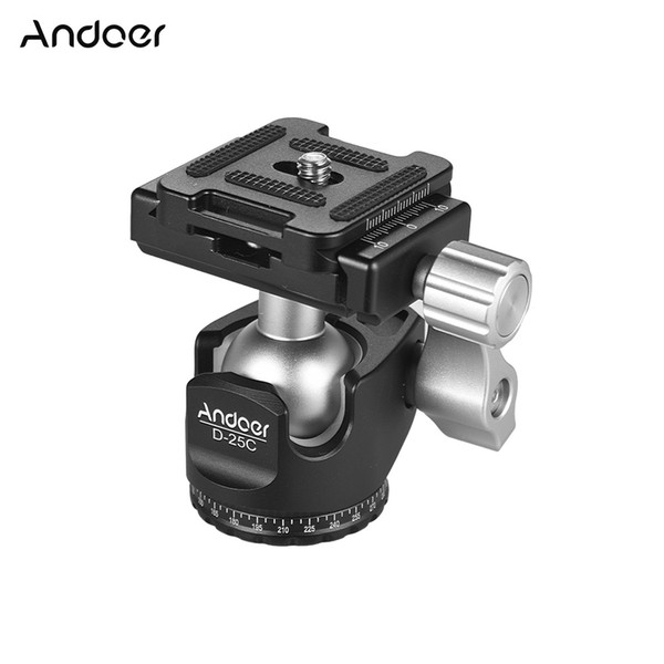 Andoer D-25C CNC Machining Aluminum Alloy Double Notch Ball Head Mini Ballhead for Canon Nikon DSLR ILDC Cameras Max Load 10kg