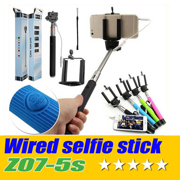 DHL 20PCS/Lot Wired Monopod Z07-5S Portable Cable Extendable Selfie Stick tripod Pole Handheld Monopod For Iphone IOS Samsung