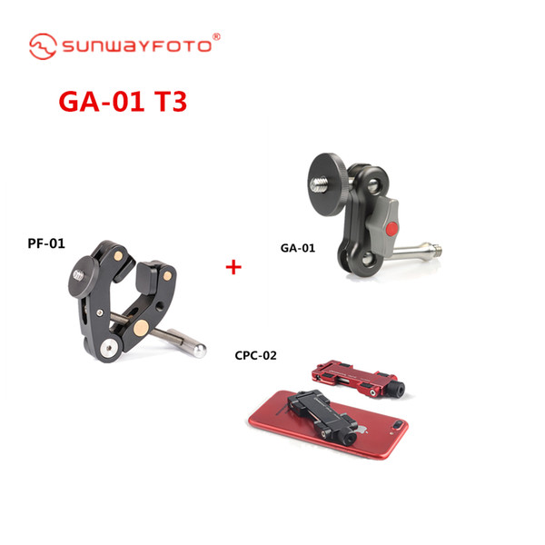 Sunwayfoto GA-01 T3 suit with GA-01 Magic Arm, PF-01 Titan Clamp and CPC-02 Professional Mobile Phone Clamp for DSLR