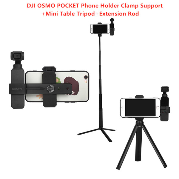 DJI OSMO POCKET Handheld Gimbal Stabilizer Accessories Phone Holder Clamp Support + Mini Table Tripod + Extension Rod