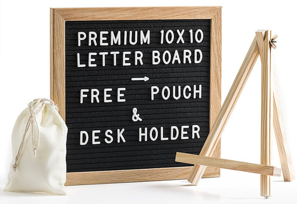 Felt Letter Board with display stand Premium Oak 10x10 Black Felt Changeable Letter Board 344 White Letters including Emoji Symbol bags