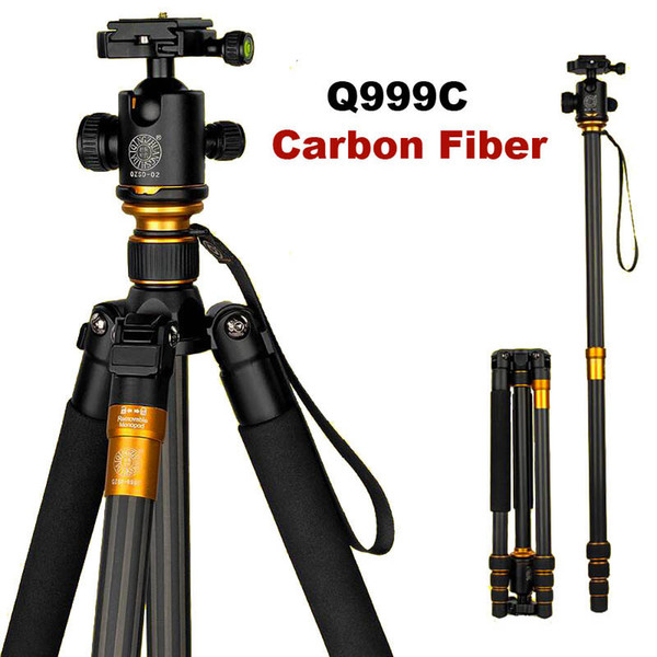 Original QZSD Q999C Professional Carbon Fiber DSLR Camera Tripod Monopod+Ball Head Portable Photo Camera Stand Better than Q999 MOQ:3PCS