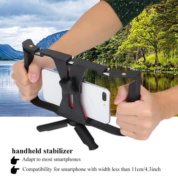 Dual Hanlde Handheld Phone Adjustable Stabilizer Support Recording Rig with Tripod