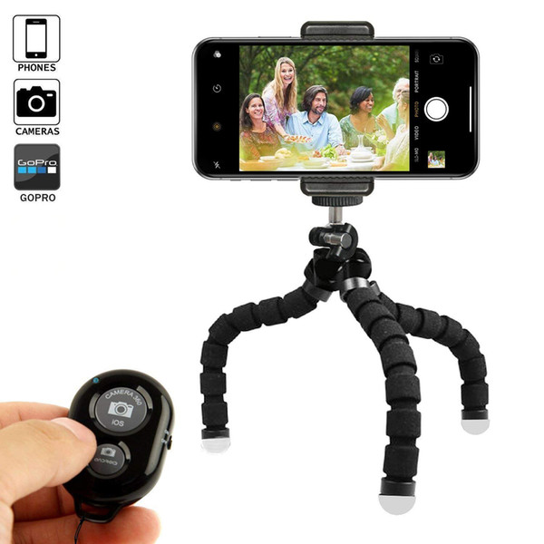 Phone Tripod, Portable and Adjustable Camera Stand Holder with Bluetooth Remote and Universal Clip for Any Smartphone, Cellphone, Phone