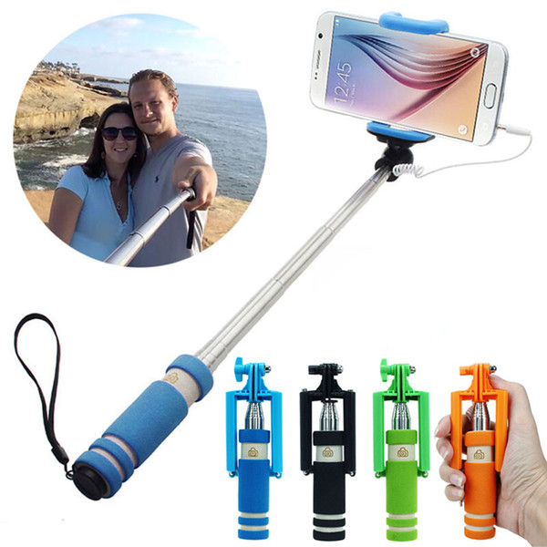 Wholesale-Puscard Super Mini Selfie Stick Monopod for iPhone 6s 5s 5c Wired Selfi Palo Selfie Extendable Stick Holder for Smart Phone