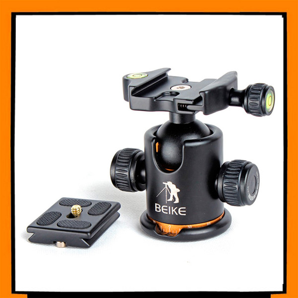 Wholesale-BEIKE BK-03 Golden yellow BK03 Aluminum Camera Tripod Ball Head with Quick Release Plate 1/4