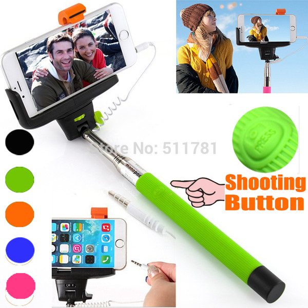 Wholesale-KJSTAR Z07-7 Audio Cable Wired Selfie Stick Extendable Monopod Self Stick for iPhone 6 plus 5 5s 4s IOS Samsung Android